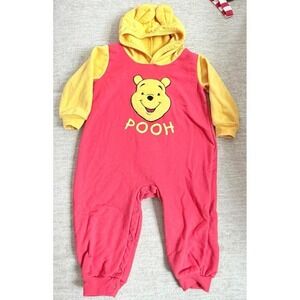VTG Disney Winnie the Pooh Hooded Romper One Piece Baby 12–24 Months Red Yellow